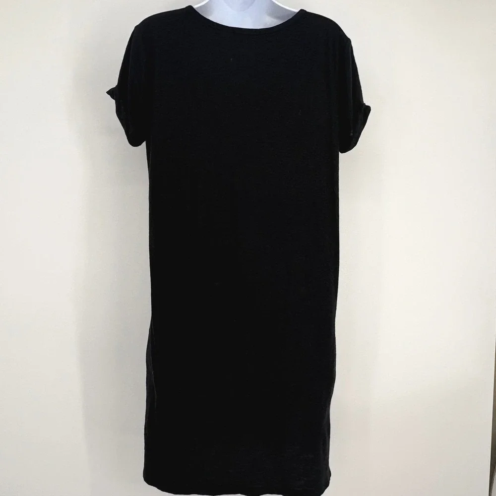 Standard James Perse T Shirt Dress Black Midi Roll Sleeve Side Slit Lined Sz 3/L - Picture 5 of 10